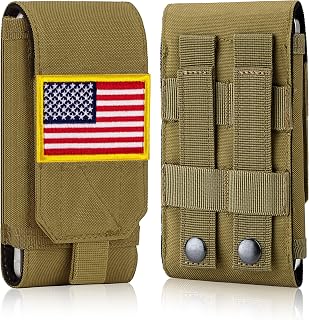 Tactical Molle Phone Case, Heavy Duty Loop Belt Holster Pouch with Flag Patch for iPhone 17 Pro Max/16 Pro Max/16 Plus/16 Pro/16/15 Pro Max/14 Pro Max/13 Pro Max, for Galaxy S24 Ultra