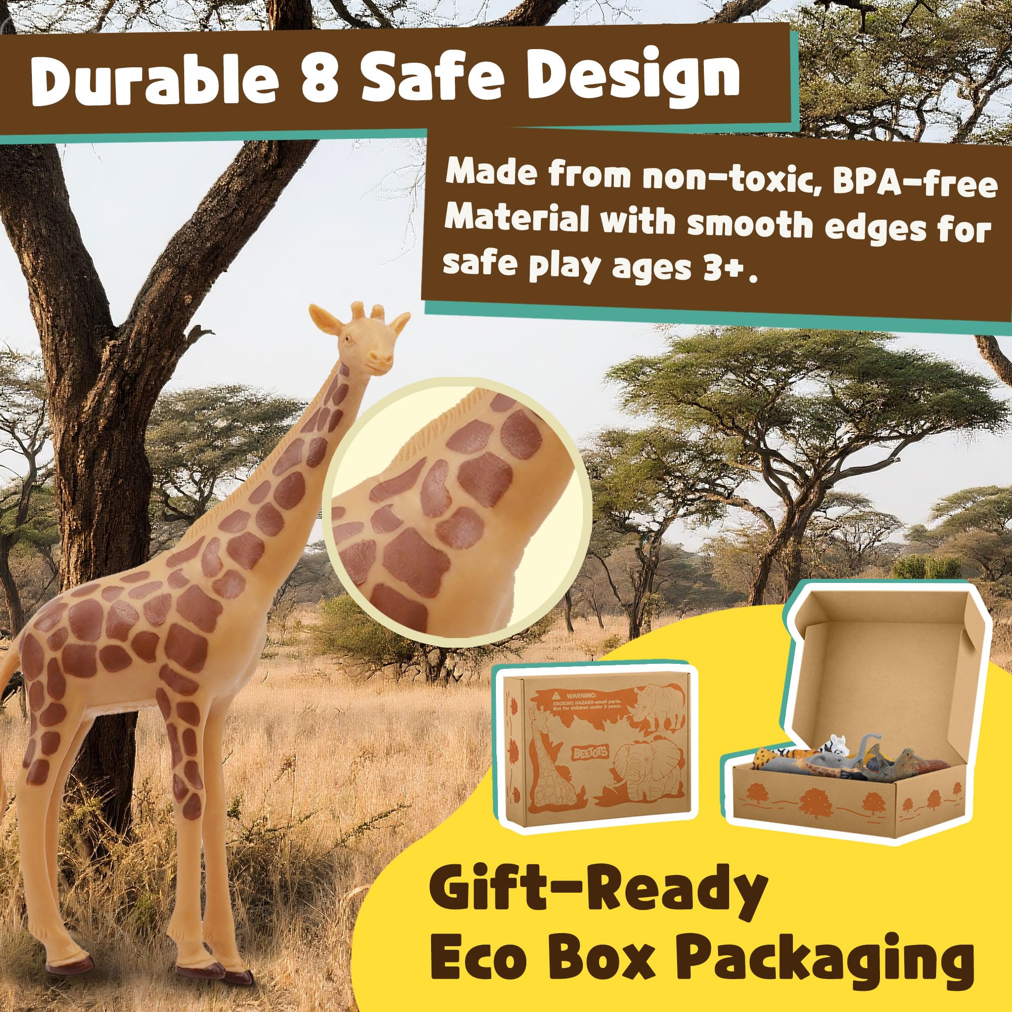 Safari - Juego de cifras de animales para niños, 10 piezas realistas, colección de animales del zoológico salvaje con elefante, león, tigre, jirafa, juguetes educativos para niños pequeños y