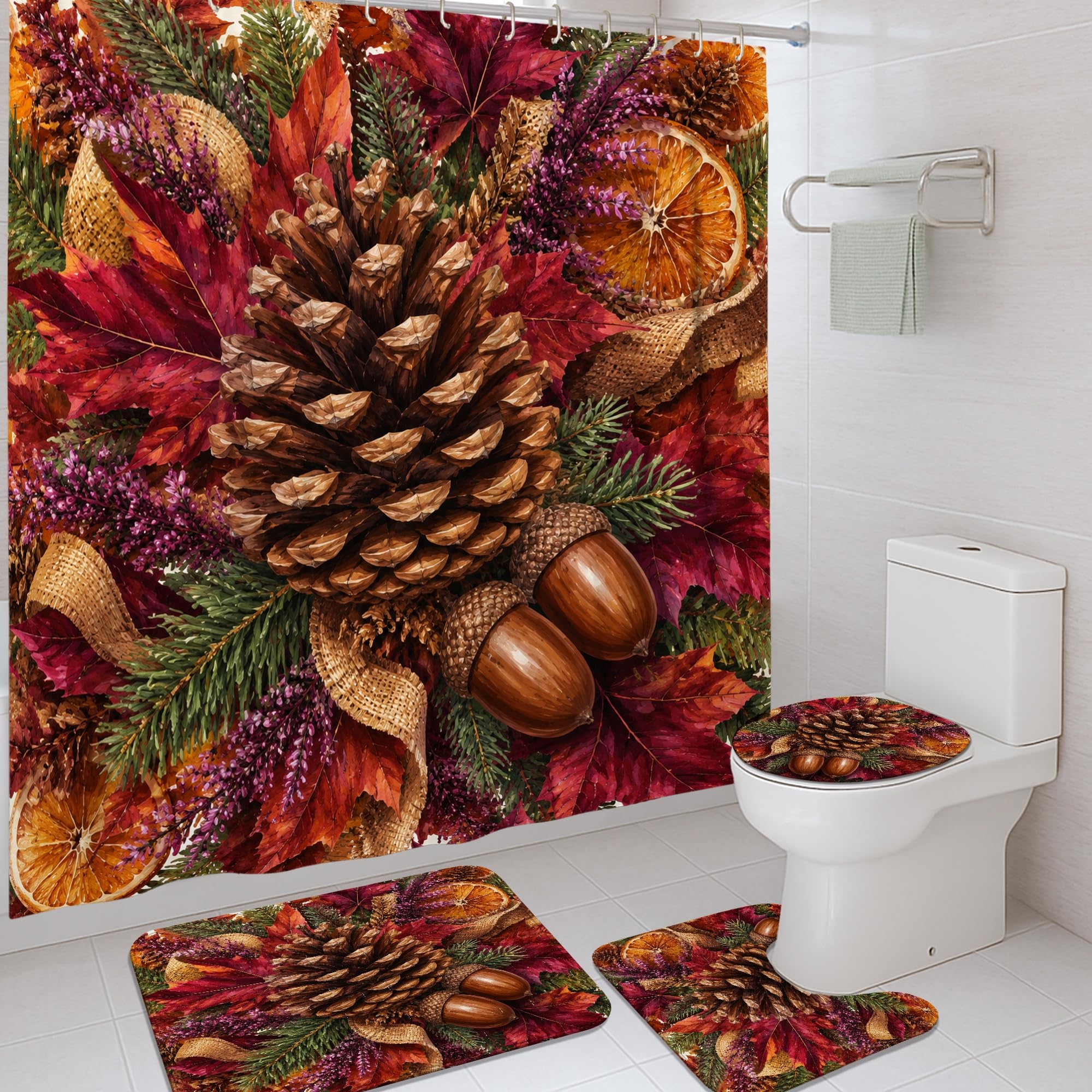 Rideau de douche pour maison et hôtel décor nature chaleureuse rouge automne