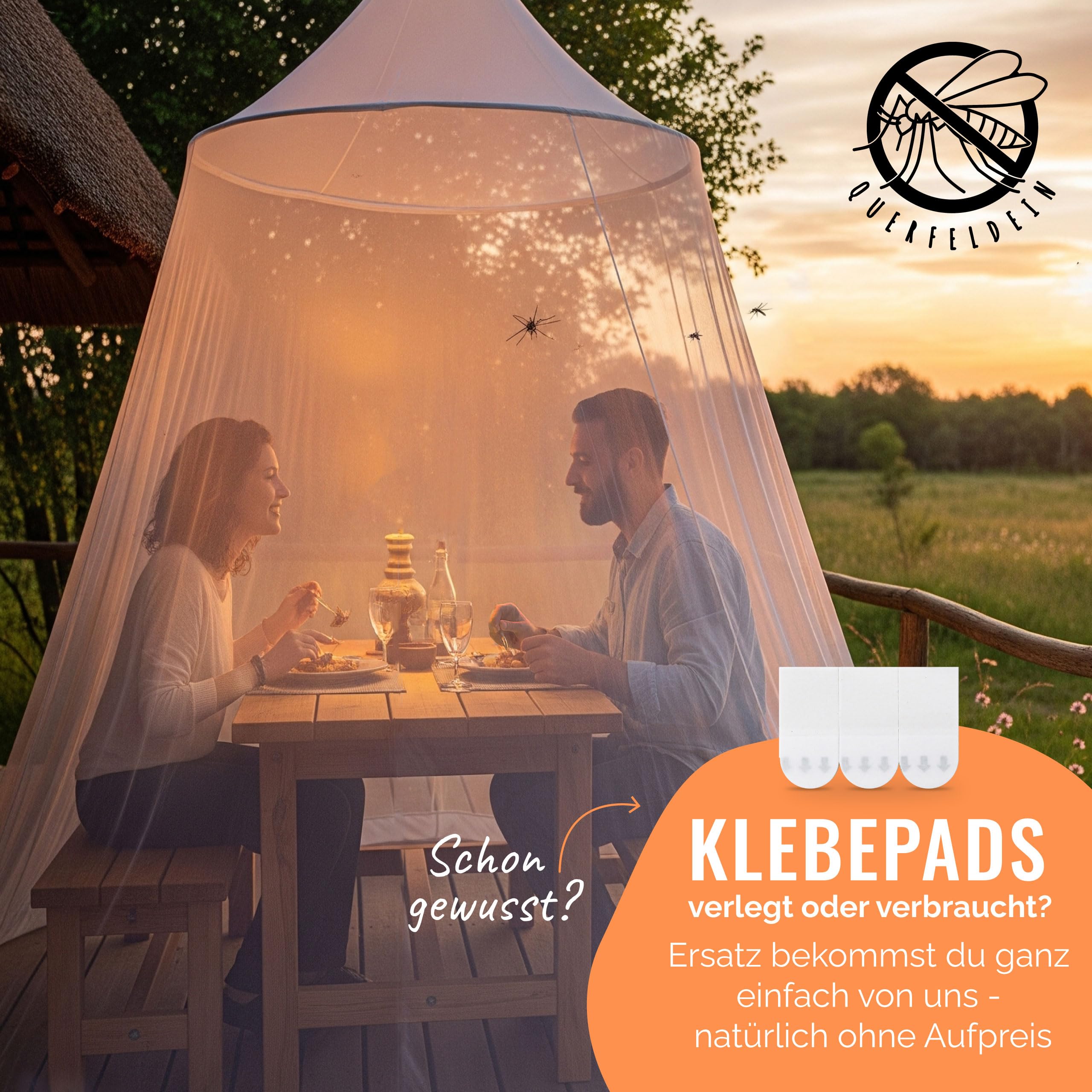 Querfeldein | Moskitonetz Bett - Mückennetz für Doppelbett 180x200 | Outdoor Mosquito net für Camping & Reise | Fliegennetz, Bettvorhang, Mückenschutz für Kinderbett, Balkon oder Terrasse