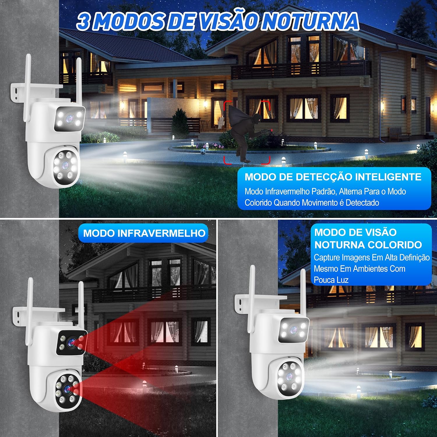 Câmera de Segurança, Wifi 1080p 360° Full Hd Ip Prova D'áGua Infravermelho Ao Ar Livre Hd VisãO Noturna Pode DiáLogo HC0T256
