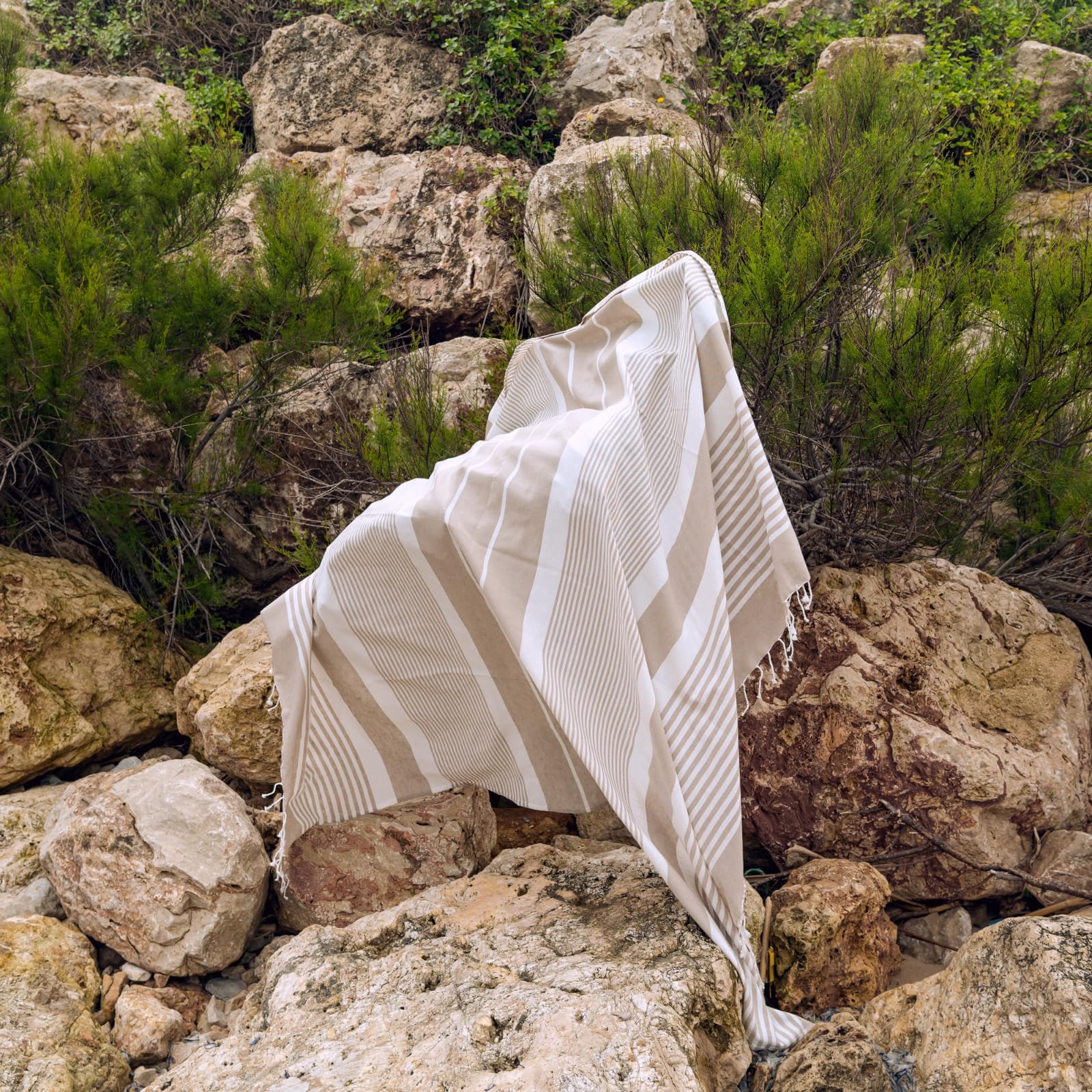 MOMOMUS Fouta XXL Stuoia da Spiaggia Antisabbia Boho Beige 210 x 240 cm