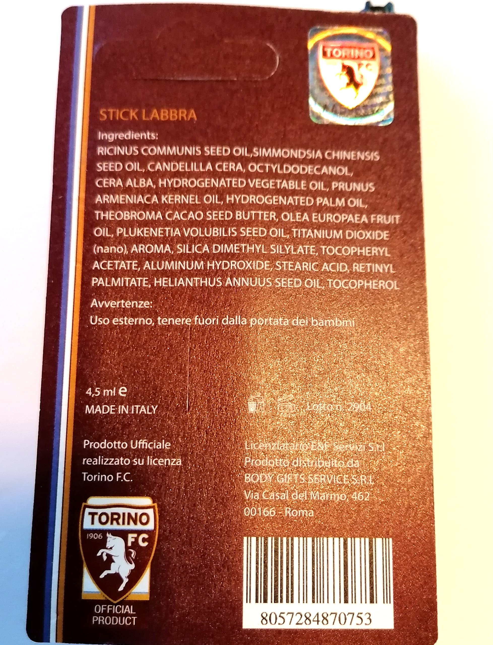 Stick Labbra BURROCACAO Torin FC officiel Toro Grenat (2 pièces)
