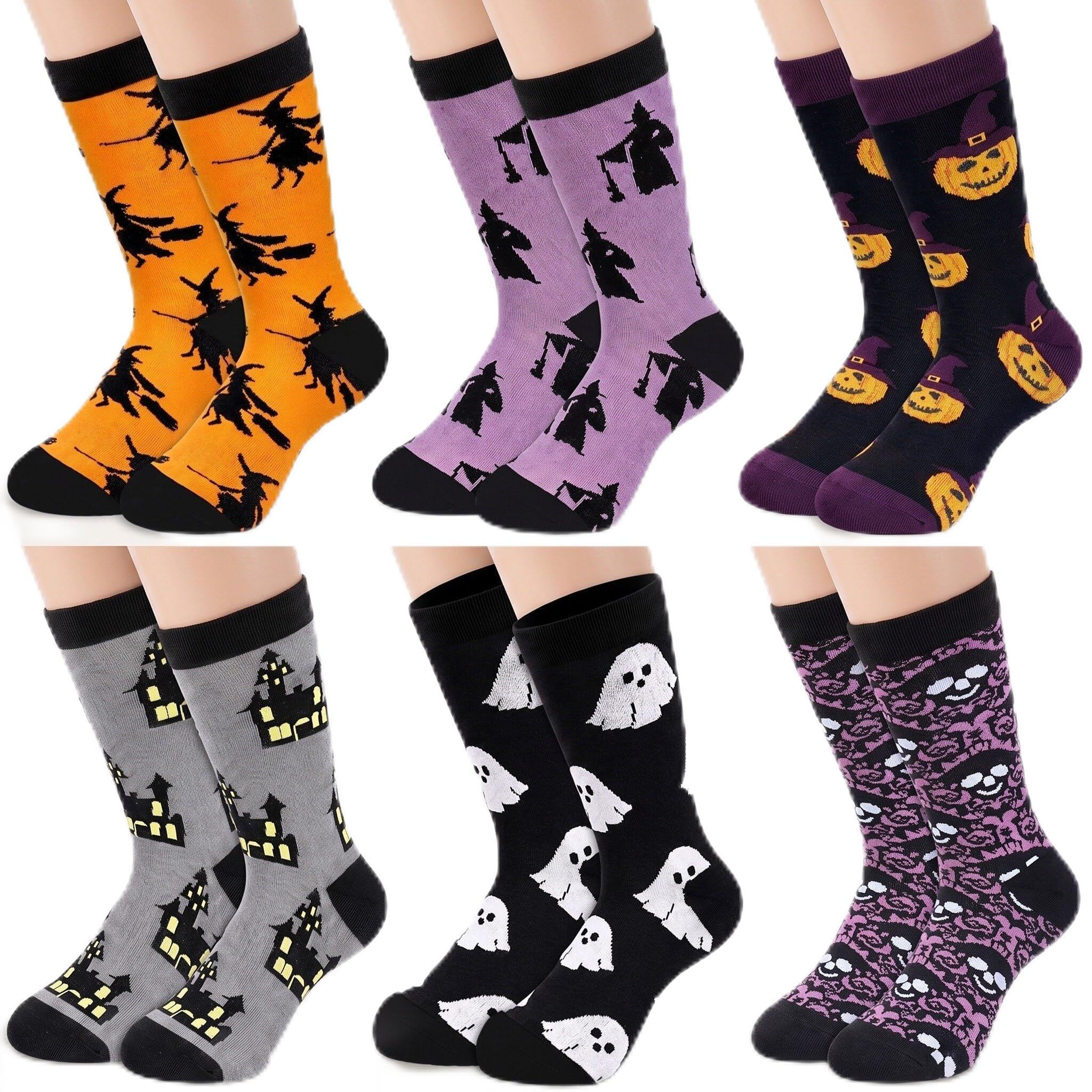 Glitopper 6 Pairs Halloween Crew Socks for Men Women Gift Bulk