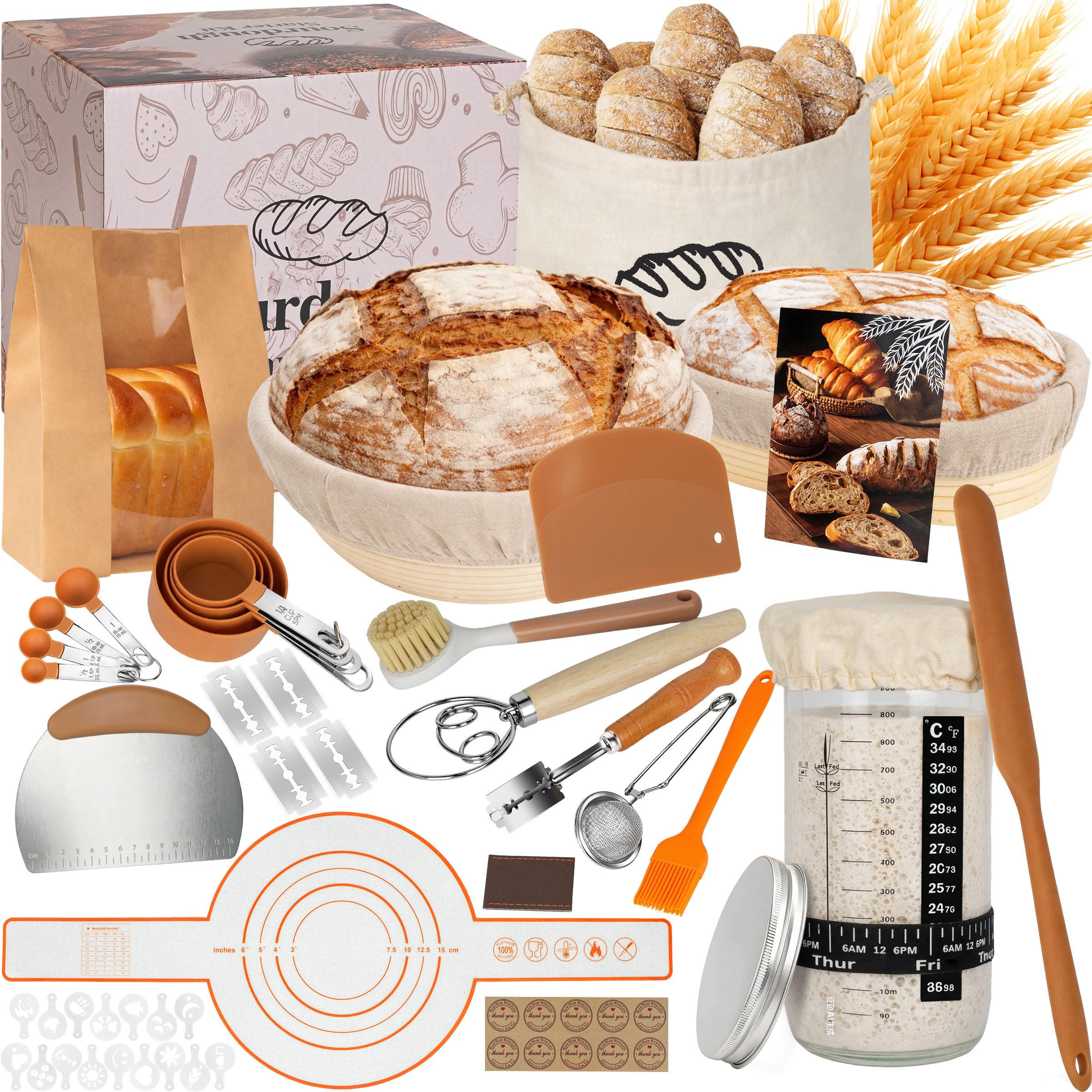 Sourdough Bread Baking Supplies, Sourdough Starter Kit, Bread Proofing Basket, Bread Making Tools Kit, Sour Dough Kit Tools, Sourdough Proofing Basket, Sourdough Kit Gifts for Bakers Women Wife Mom