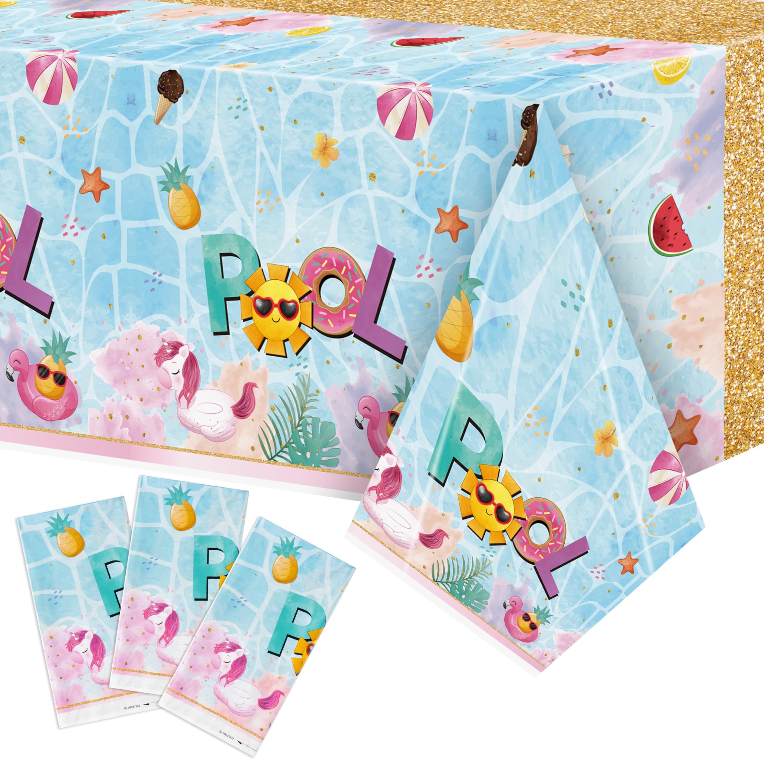 BkeeCten Table Cover Party Decor - 3 Packs Summer Swimming Pool Disposable Rectangle Plastic Table Cloth Baby Shower Birthday Graduation Party Tablecloth Favors Decor Decoration Supplies 54 X 108 Inch