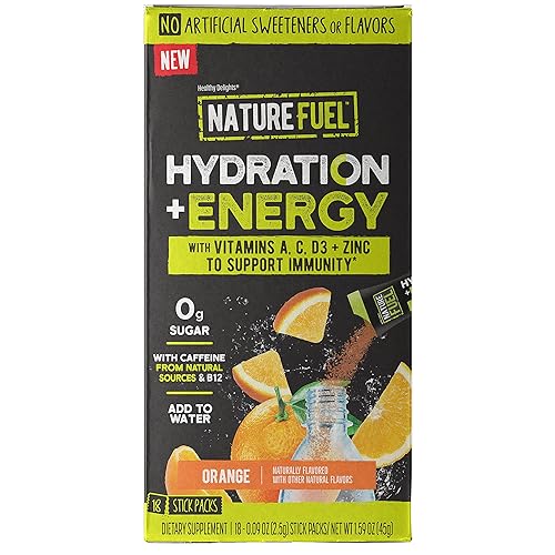 Miniatura 1 de Nature Fuel Hidratación  energía - con vitaminas A C D3 y zinc para apoyar la inmunidad sabor naranja 18 paquetes de palos apto para despensa