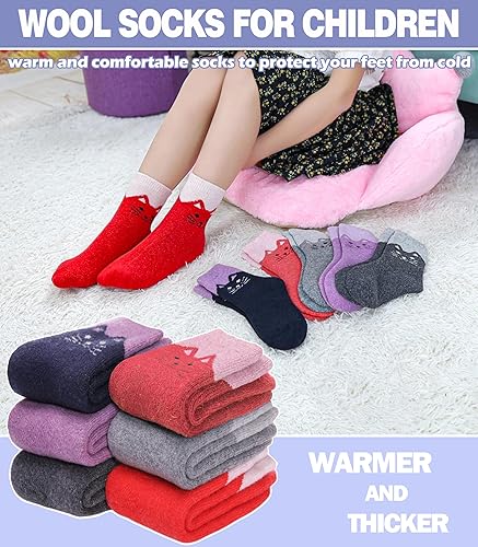 Miniatura 6 de MQELONG Calcetines de lana para niños y niñas de invierno, calcetines gruesos y acogedores tipo crew para senderismo y botas, 6 pares