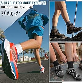 EBMORE Merino Wool Ankle Hiking Socks Compression Warm Winter Thermal Thick Cushion Running Moisture Wicking Quarter Socks Gifts Stocking Stuffers for Men Women 6 Pairs(Black & White,L)