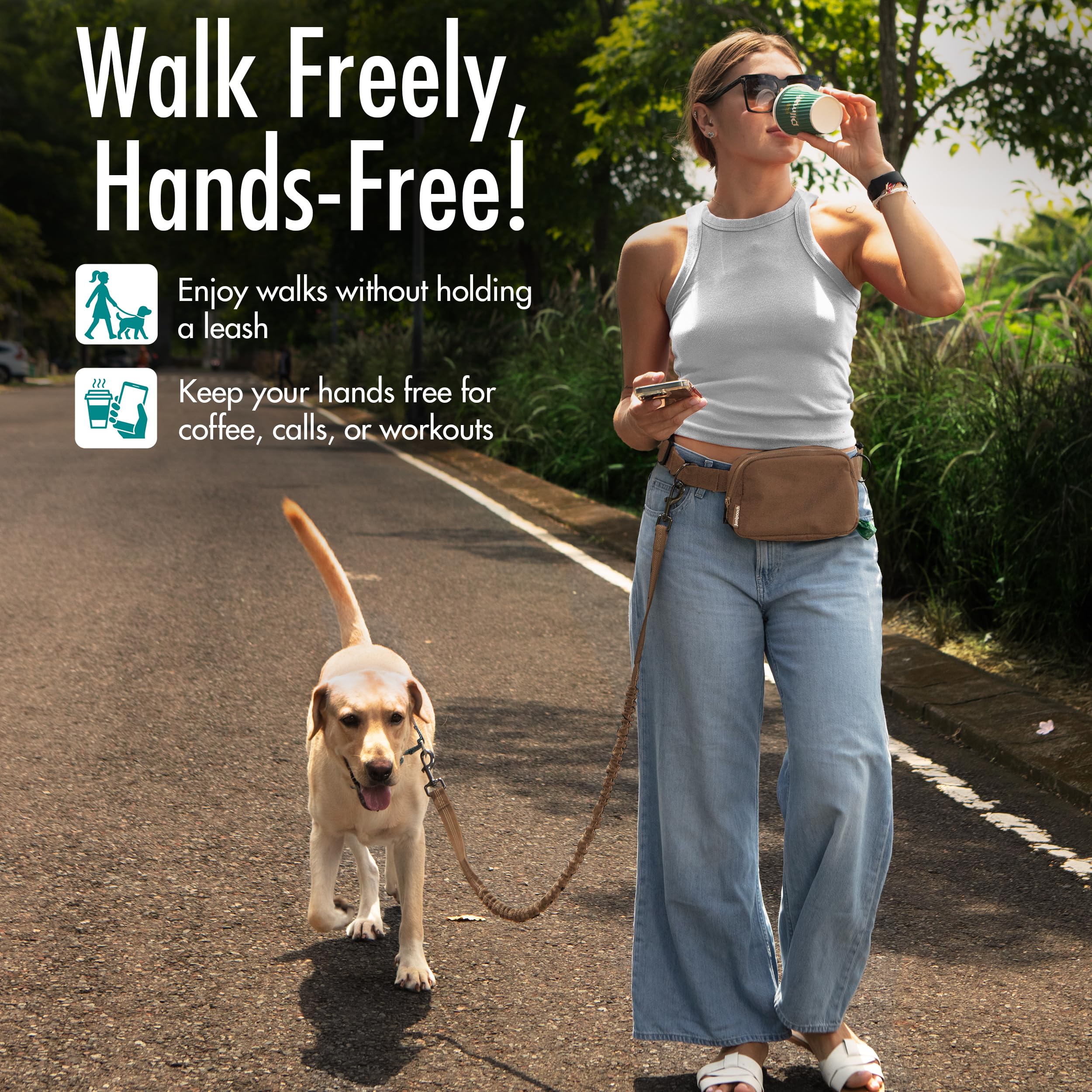 Hands Free Dog Leash with Dog Treat Pouch - Stylish & Trendy Waist Leash for Dog Walking - Wear Around The Waist or Crossbody - Durable & Detachable - Shock Absorbing - Waste Bag Dispenser - image 7