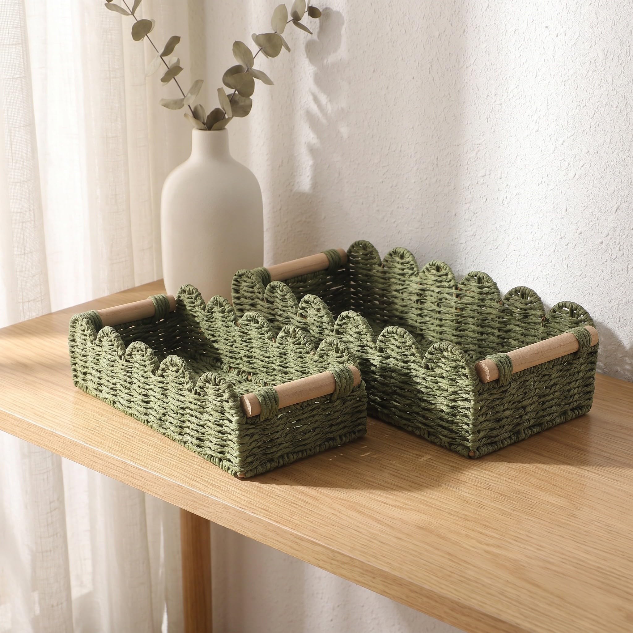 YARNOW Cesta de Almacenamiento Tejida a Mano Estilo Boho con Borde