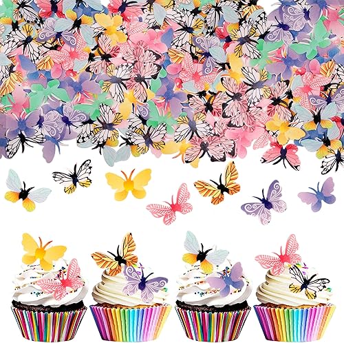 72 piezas comestibles de mariposa para cupcakes, decoración de pastel de mariposa colorida, decoración realista de postres de mariposa para baby