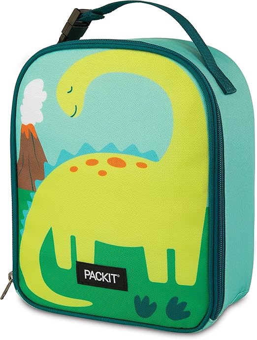 PackIt®️ Freezable Playtime Lunch Box, Dinosaur, Built with ECOFREEZE® Technology, Collapsible, Reusable, Zip Closure With Buckle Handle, Perfect for Keeping Lunches Fresh