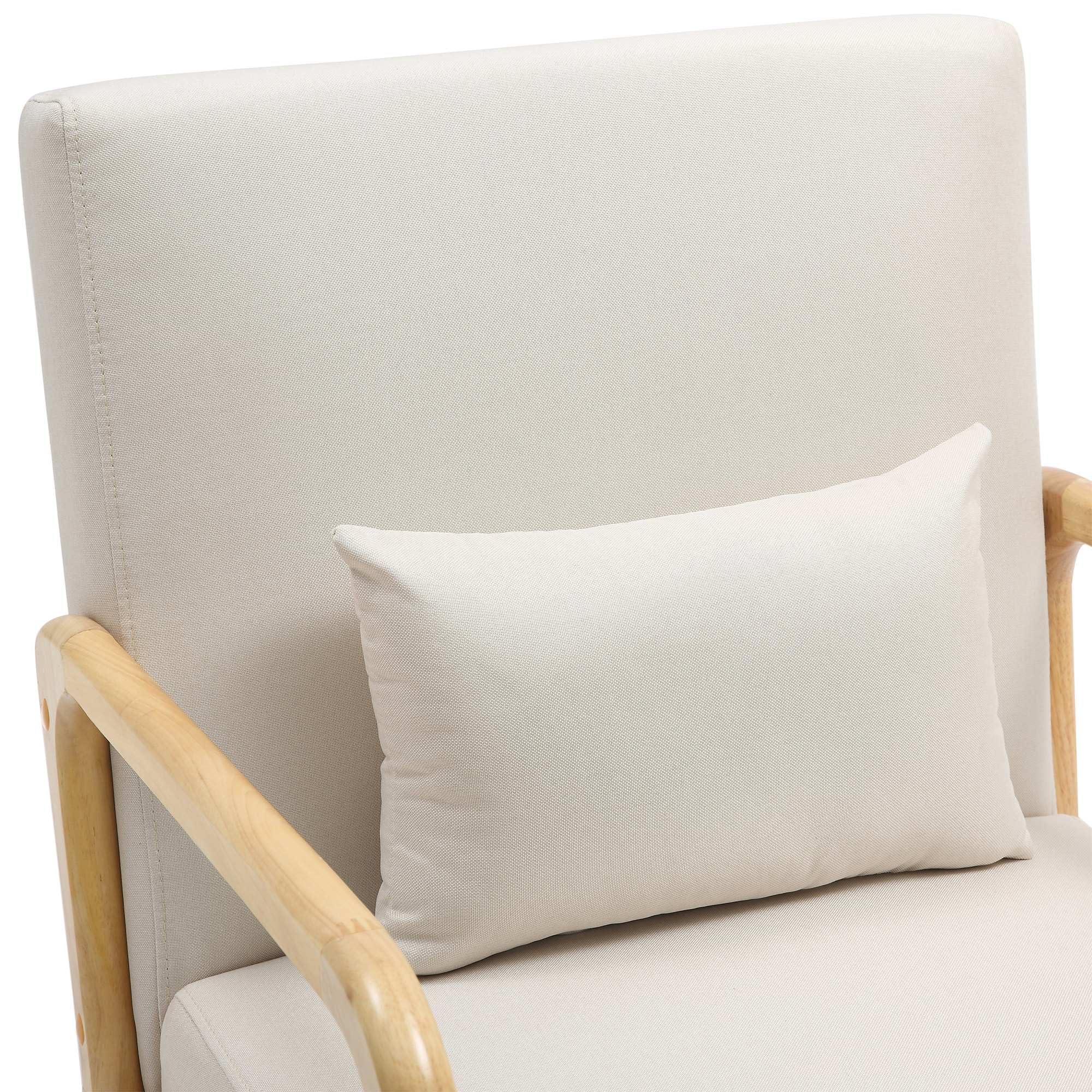 CLP Sillón Hibbing en Tela con cojín I Silla de Descanso con Base & reposabrazos de Madera I Butaca alcochada nórdica con Respaldo, Color:Crema