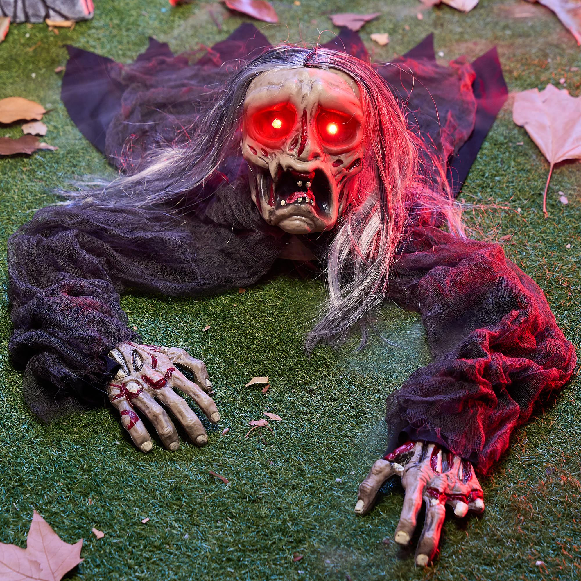 JOYIN Halloween Zombie Groundbreaker z oświetlonymi oczami i strasznym dźwiękiem na Halloween na zewnątrz podwórko trawnik dekoracja