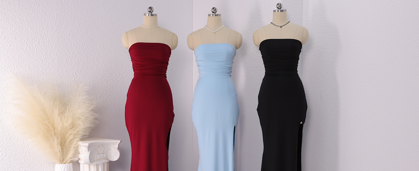 Amazon.com: HTZMO Womens Tube Top Strapless Slit Bodycon Maxi Dress Sexy  Tie Back Wedding Guest Party Long Dresses Black : Clothing, Shoes & Jewelry