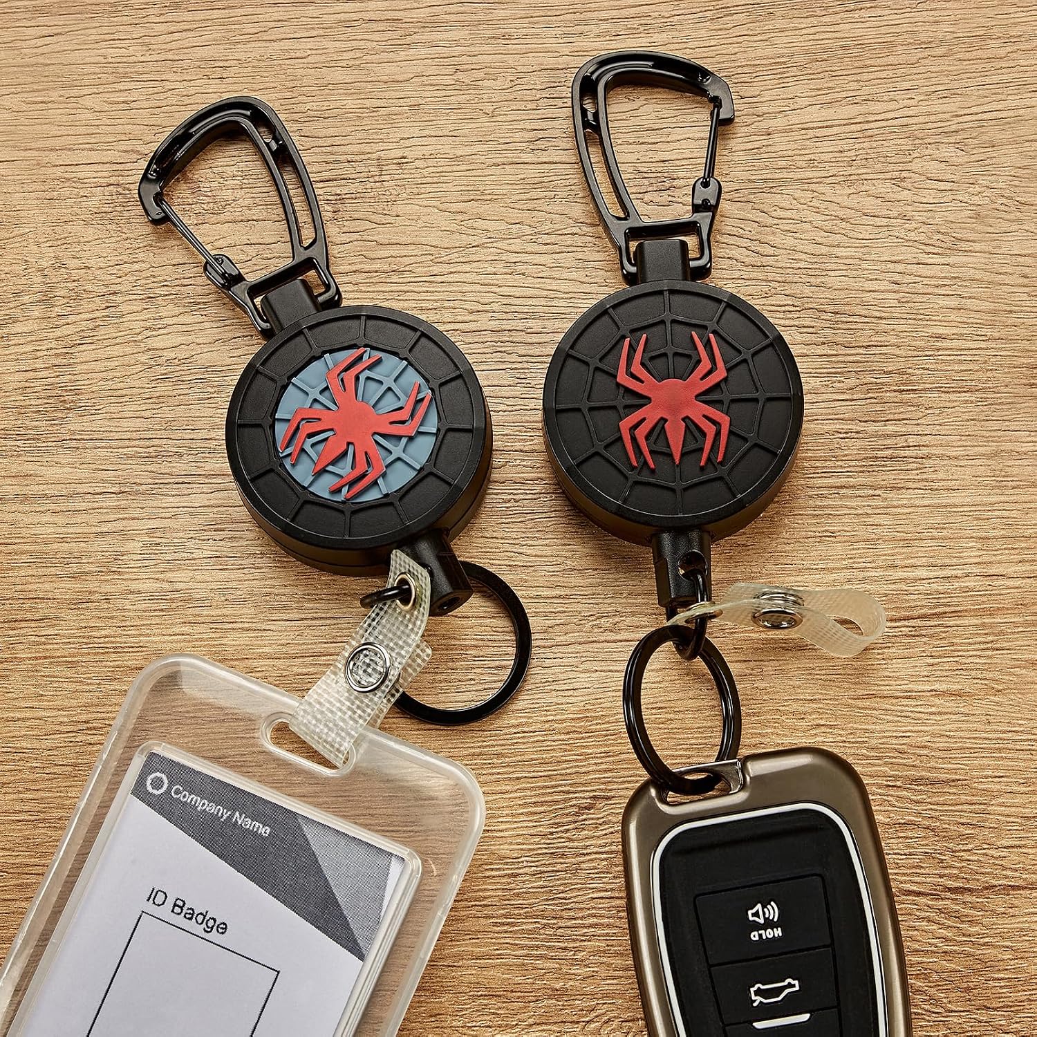Retractable Keychain, Heavy Duty Carabiner Badge Holder, Tactical ID Badge Reel with 30” Steel Cord and Key Ring,8.0oz