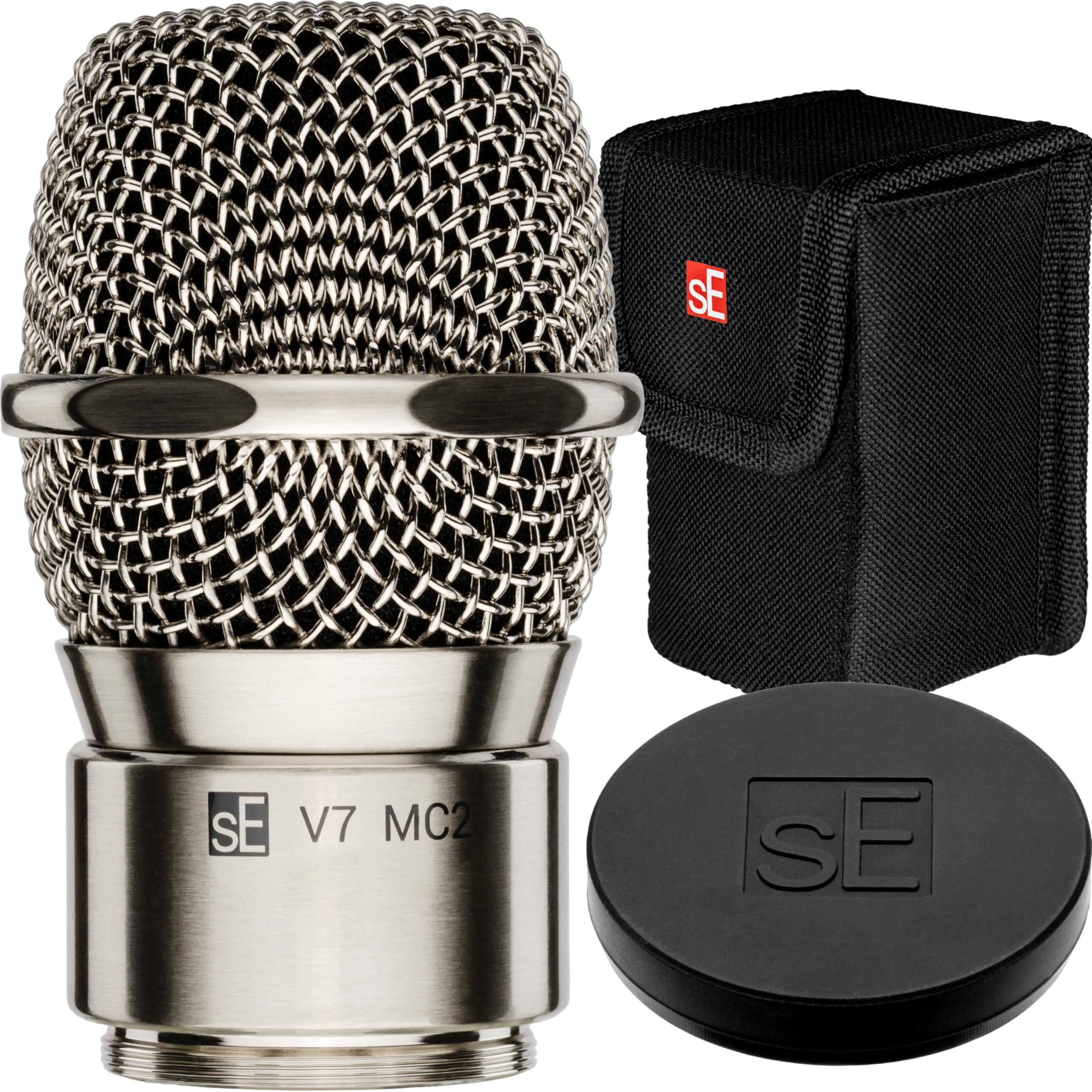 SE ELECTRONICS V7 MC2 Wireless Microphone Capsule - Compatible with Sennheiser Wireless Transmitters - Professional Dynamic Microphone for Singing, Speech &amp; Music Studio Recording (Nickel MP03 Pouch)