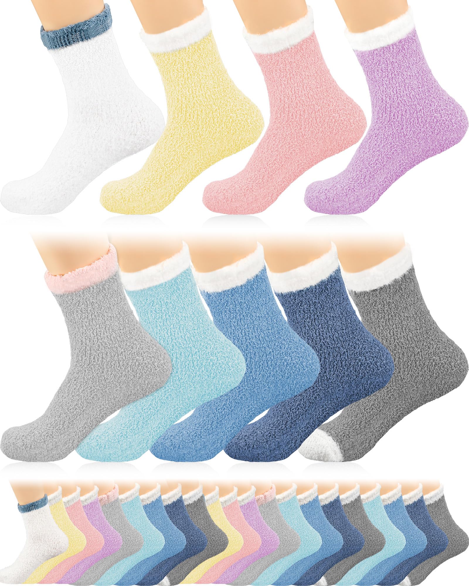 Taiyin50 Pairs Bulk Fuzzy Socks Women Fluffy Winter Warm Slipper Plush Sock Cute Christmas Gifts(Cute Style)