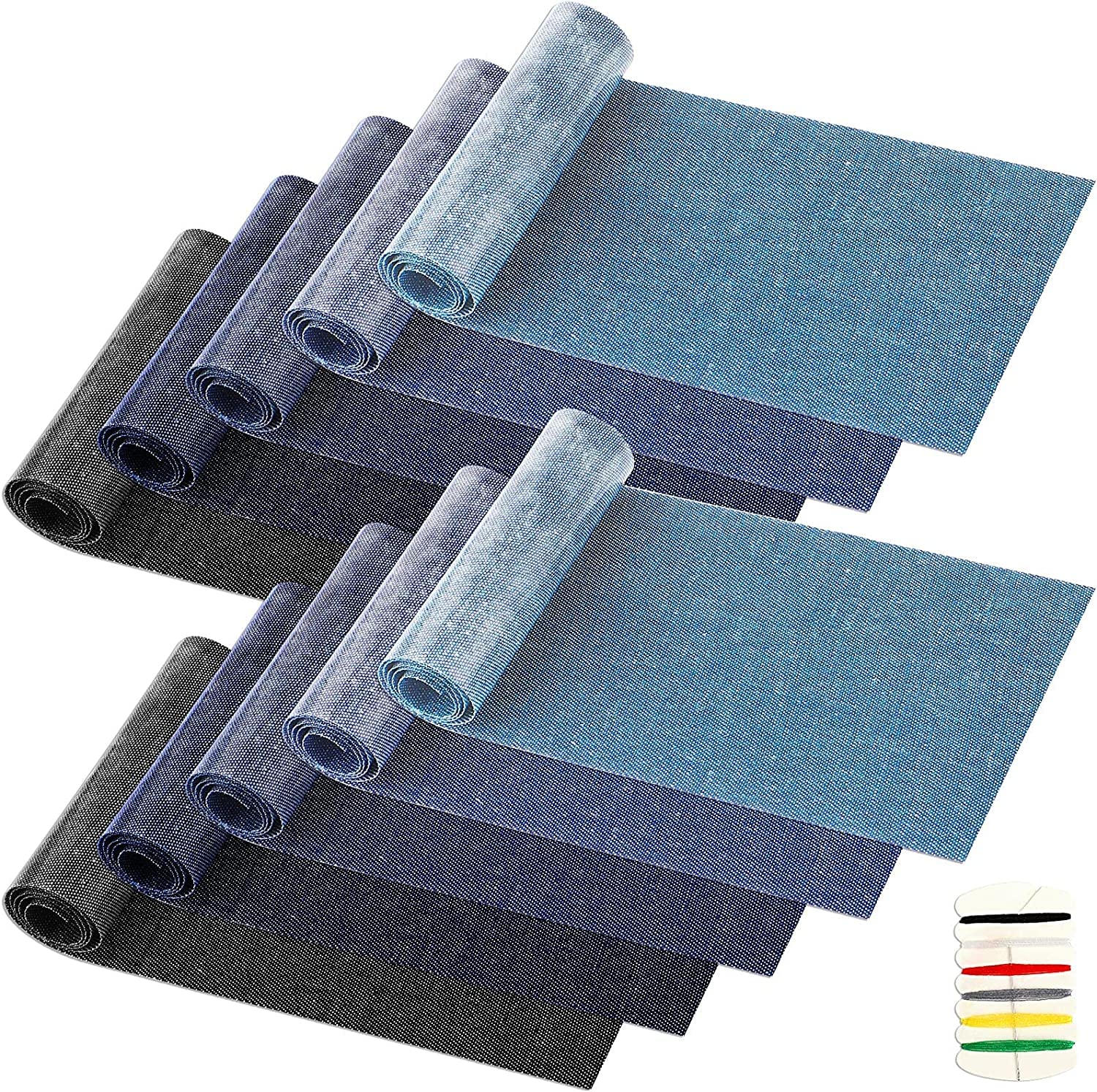 SYOSI 10 Rolls Iron On Patches for Jeans, 3.14 inch x 20 inch Denim Patches, for Jeans Clothing Hole Repairing Decor (Black, Denim Blue)