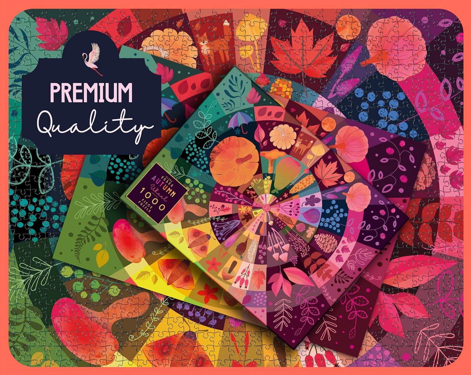 Elena Essex Jigsaw Puzzles 1000 Pieces for Adults - Autumn Wheel | Fall Puzzles | 1000 Piece Puzzle | Cosy Mushroom Pumpkin Fall Puzzle | Jigsaw Puzzle Size 20x28 inches