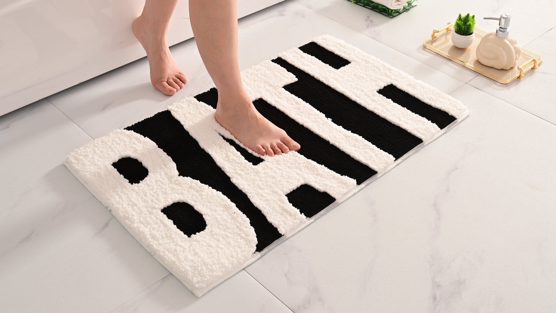 Watch Black and White Bathroom Rugs Cute Bath Mat on Amazon Live