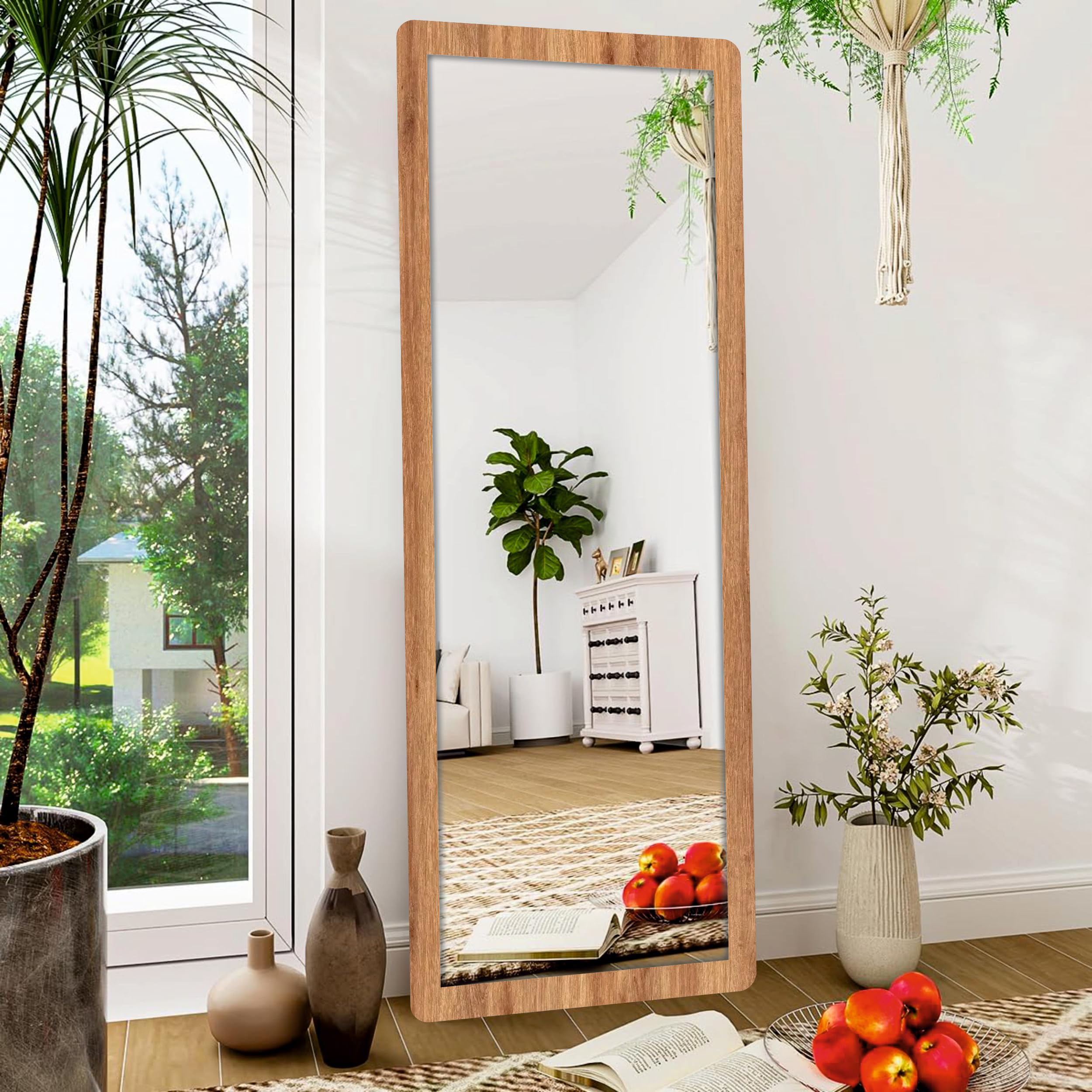Creative Arts n Frames 21 x 51 inch Full Length Dressing Chevel Long Fiber Wood Rectangular Framed HD Mirror Home Wall Living Room Decor Items (Natural Iqurel Oak Light Framed HD Mirror)-image-15