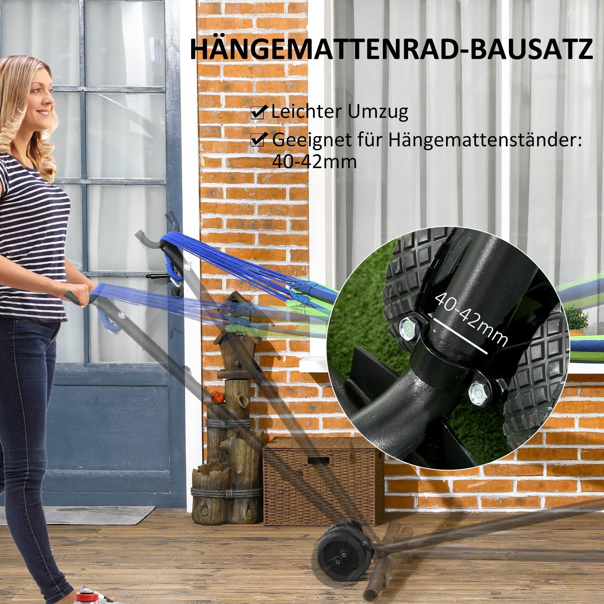 Outsunny Kit de roue de hamac résistant aux intempéries - Roue de support universelle portable pour support de hamac - 20 x 18 x 18 cm - Noir