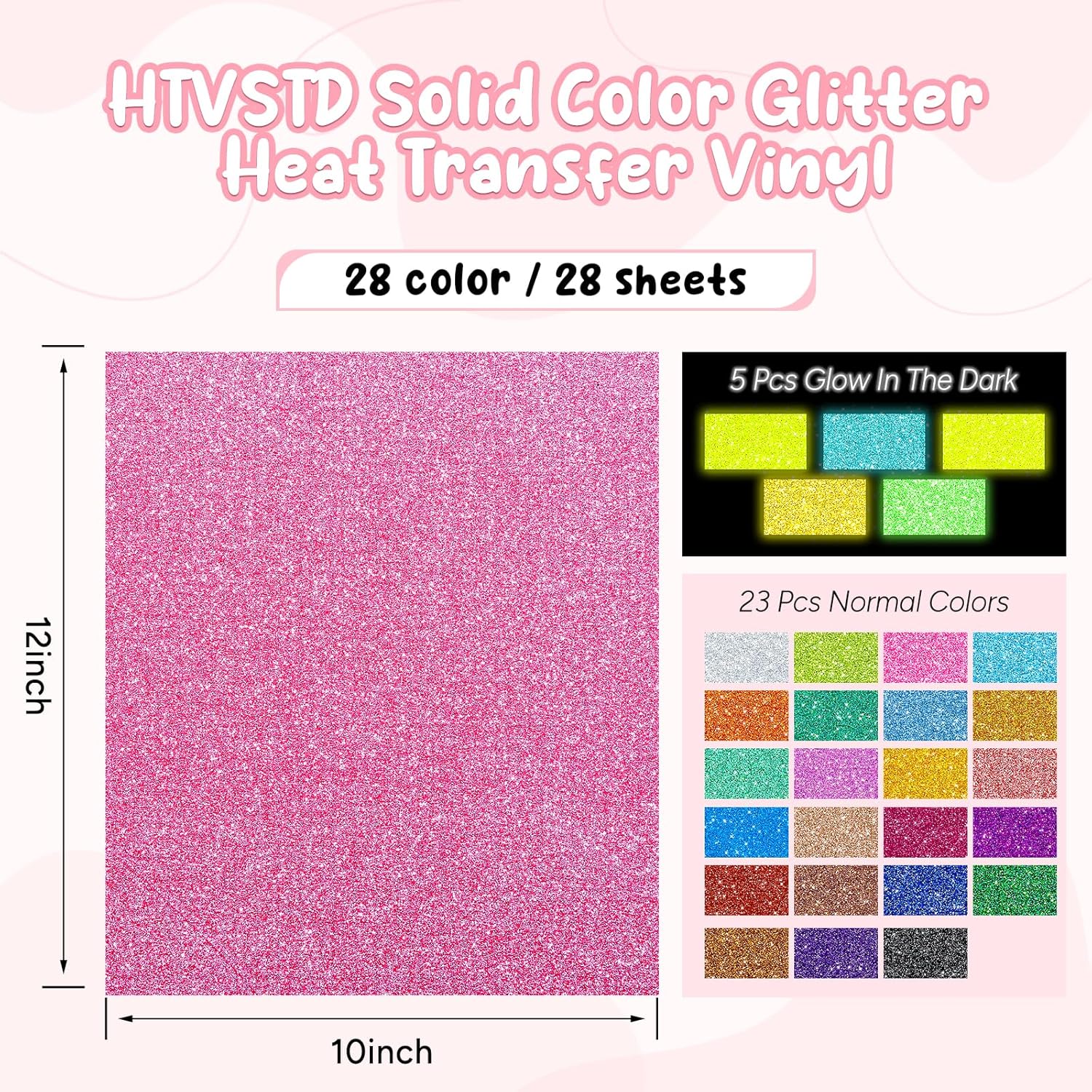 Glitter HTV Vinyl - 28pcs 12'' x 10''Glitter Iron on Vinyl Glitter HTV Heat Transfer Vinyl White/Red/Blue/Silver/Gold/Glitter Heat Transfer Vinyl for T-Shirts