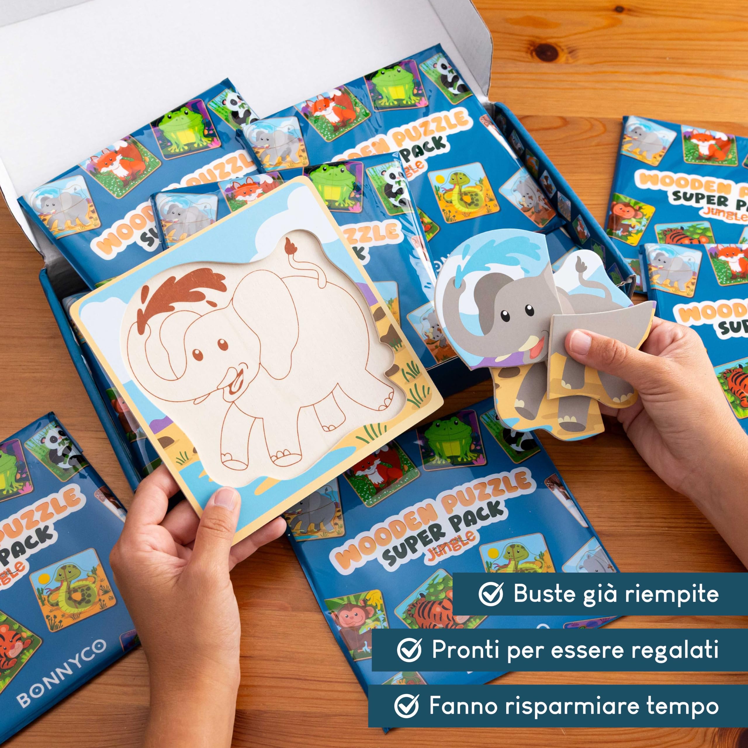 BONNYCO Puzzle in Legno 16 Pezzi per Bambini 1-5 Anni Gadget Compleanno