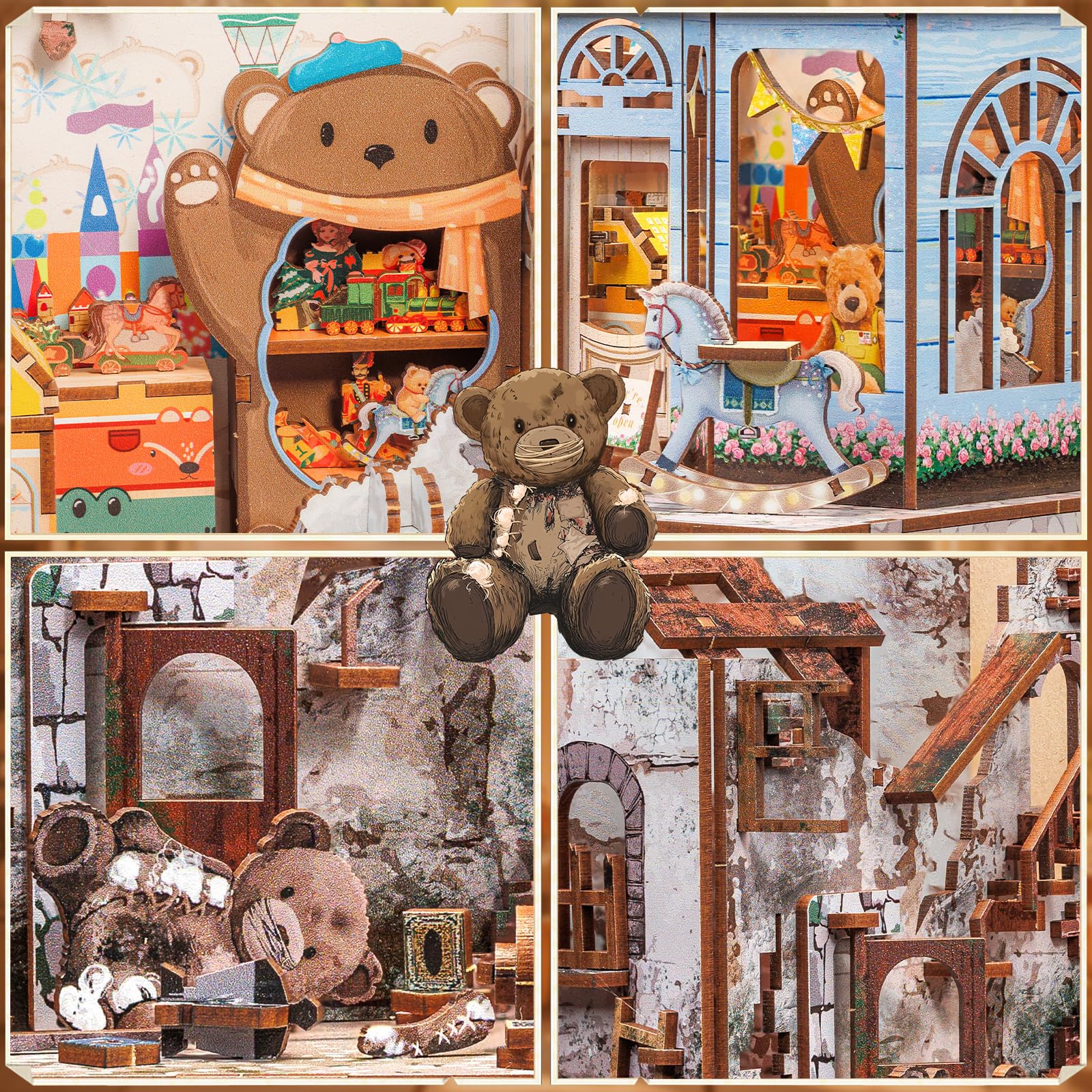CUTEBEE Kit Book Nook - Lot de 2 serre-livres miniatures de Noël - Décoration de bibliothèque - Diorama - Kit de construction pour adultes (Love and Peace)