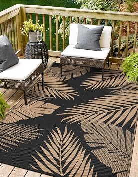sarben Outdoor Rug, Waterproof Plastic Rugs for Patio, 8x10 Black Brown