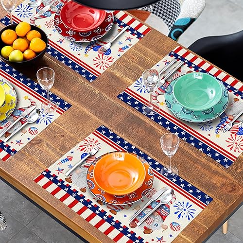 Miniatura 8 de Juego de 4 manteles individuales de gnomos de chef, 12 x 18 pulgadas, a cuadros de búfalo, para cocina, granja, lavables, a prueba de calor, para el