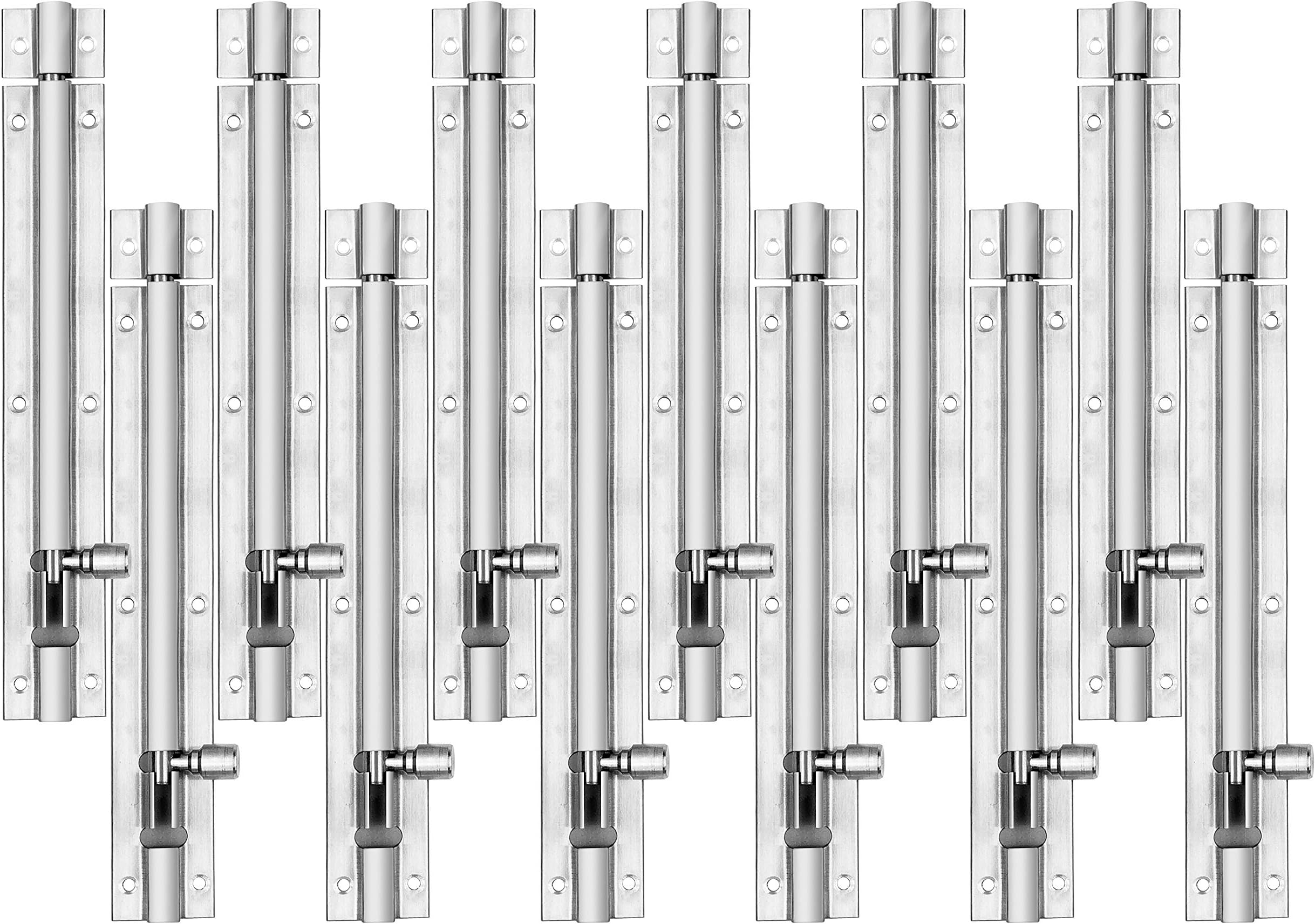 Atlantic Morden Plain Stainless Steel Tower Bolt 8 inch, Tower Bolt for Home, Office, Doors,Windows,Tower Bolt for Main Door and Bathroom, Easy to Fit (Two Tone Silver, Pack of 12 Pcs)