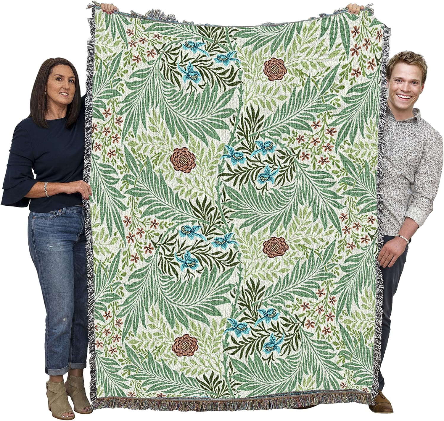 Pure Country Weavers William Morris Larkspur Blanket - Arts & Crafts - Gift Tapestry Throw Woven from Cotton - Made in The USA (72x54)