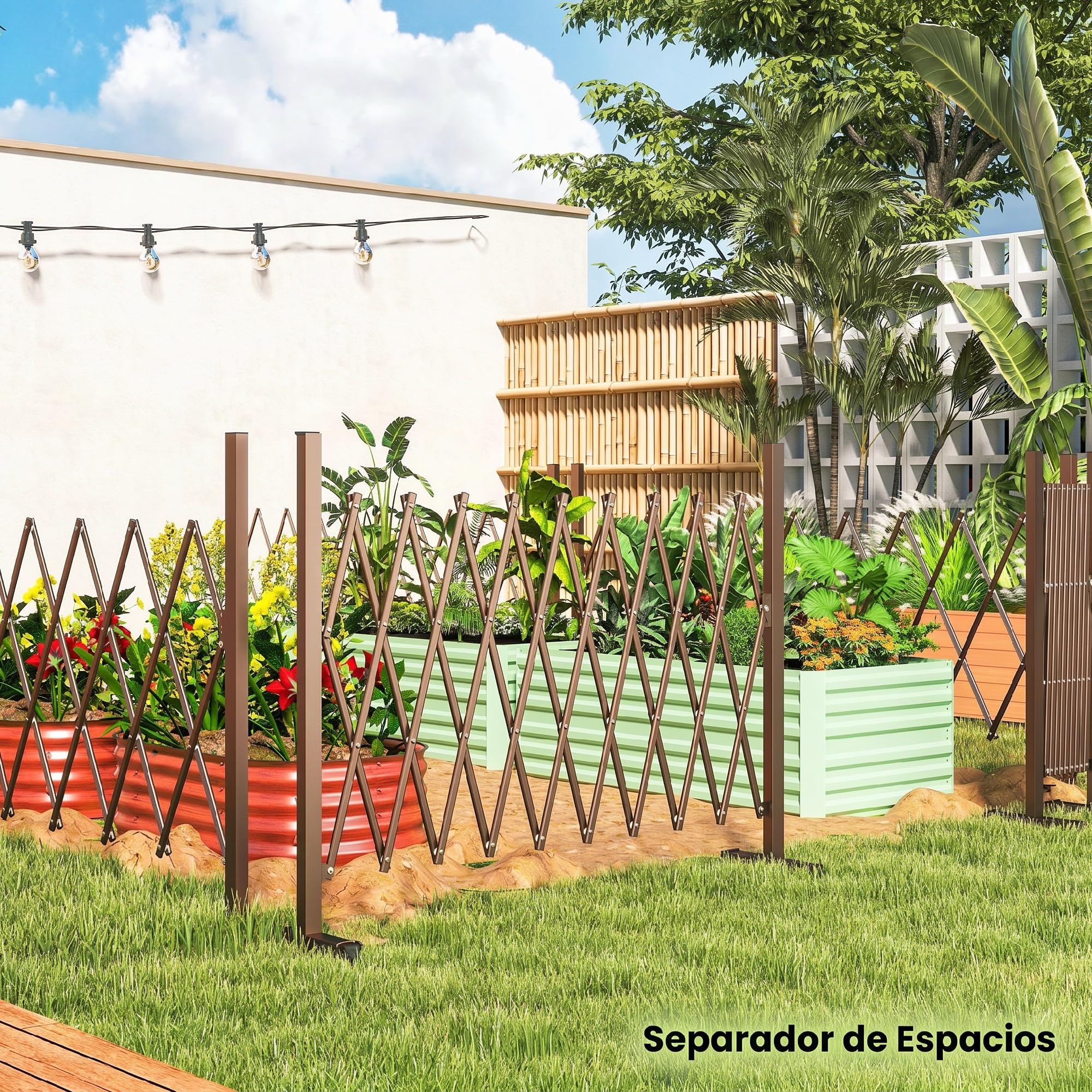 Outsunny Valla de Jardín Exterior de Aleación de Aluminio Puerta de Jardín Exterior Extensible Valla Metálica para Decoración Terraza Patio 250x31x103,5 cm Café Oscuro
