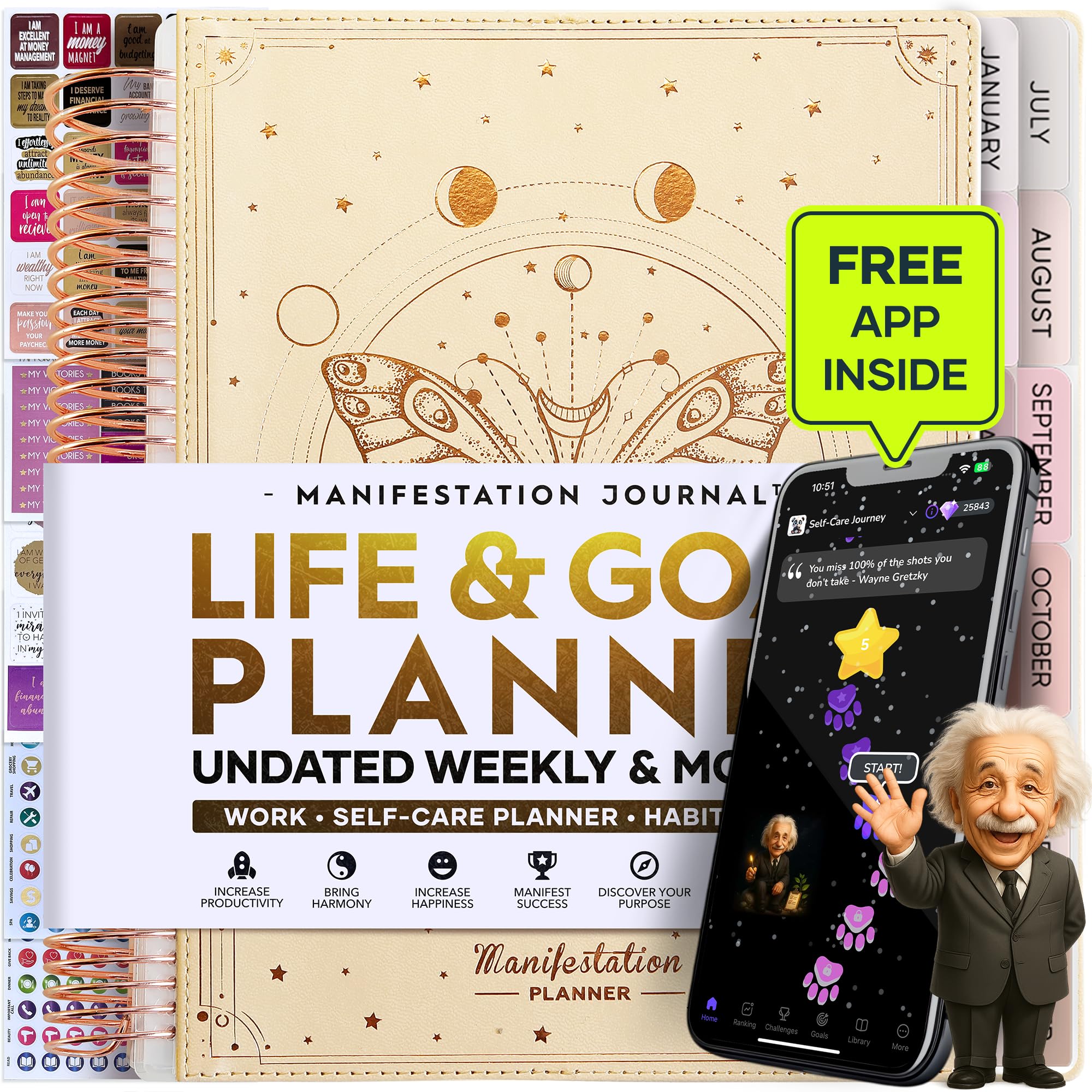 Sponsored Ad - Manifestation Journal – Hourly, Weekly & Monthly Planner | 12-Month to Increase Productivity, Life Organizer & Goal Planner | Spiral Journal, Habit Tracker, Foldable Vision Board, Gift Box & Stickers