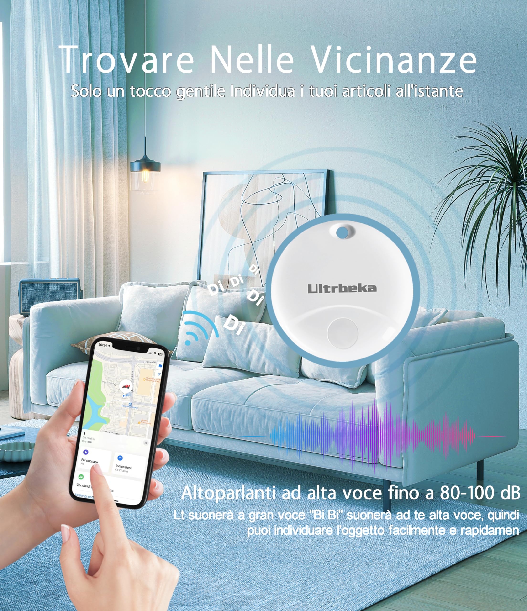 Ultrbeka Air Tag Localizzatore, Tracker Tags 2 pezzi, Compatibile con Apple Dov'è (solo iOS), Trova Oggetti e Chiavi, Bagagli, Valigie, Impermeabile IP67, Batteria Sostituibile(Non supporta Android)
