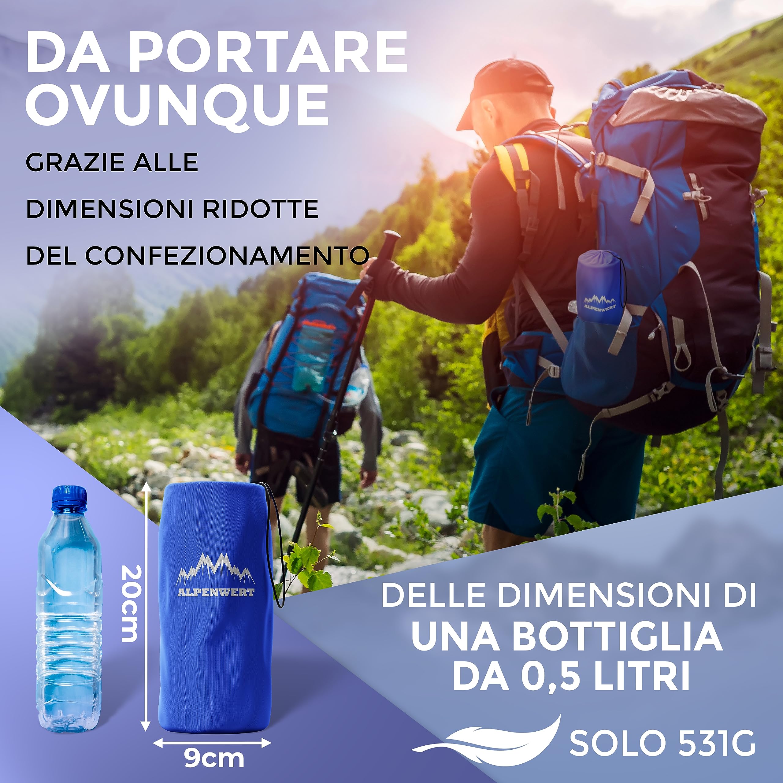Alpenwert® Materassino isolante per esterni [piccolo ingombro & ultraleggero] materasso ad aria perfetto per campeggio, escursionismo, zaino in spalla UVM. - Tappetino gonfiabile