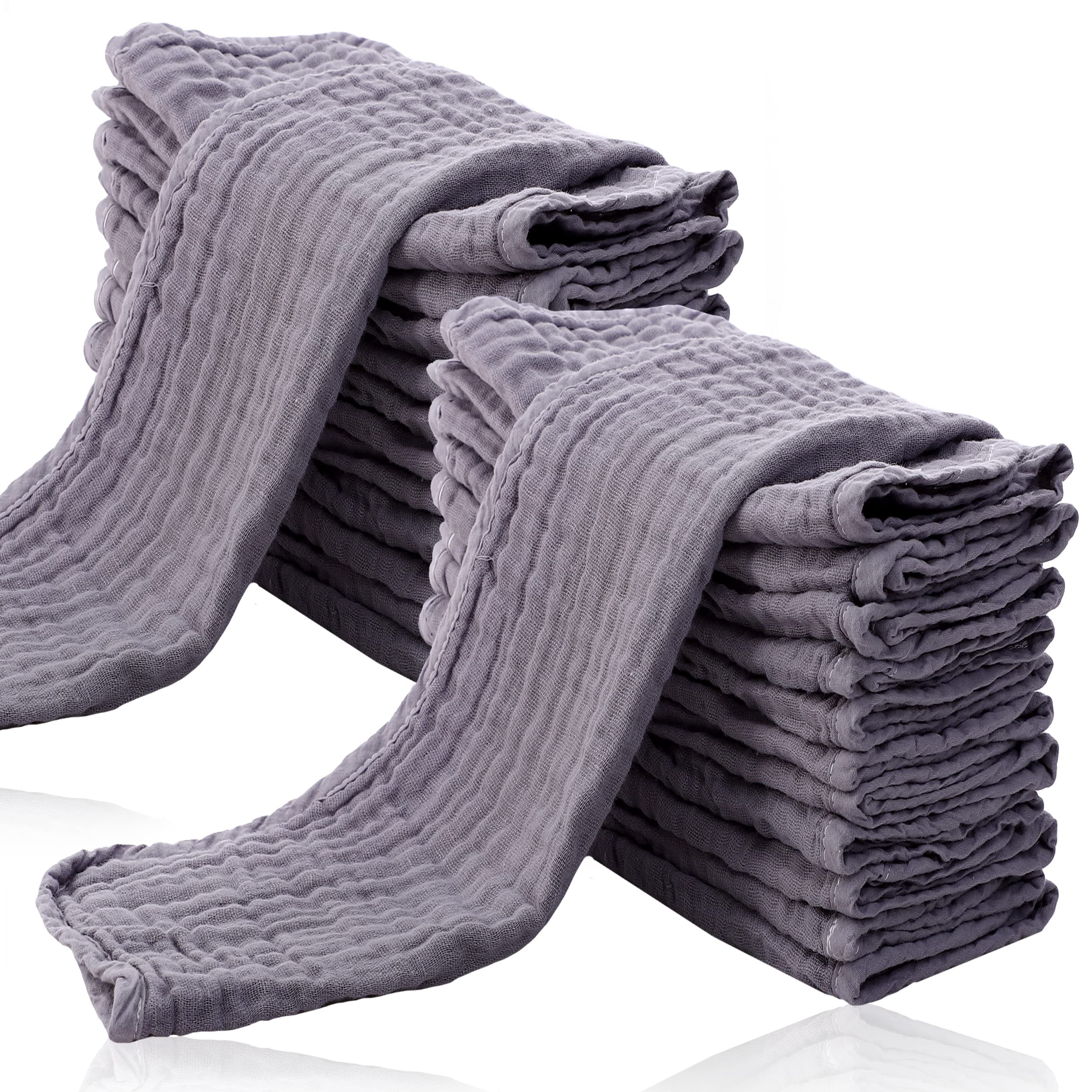 Cute Castle 24 Pack Muslin Burp Cloths for Baby - Ultra-Soft 100% Cotton Baby Washcloths - Large 20'' by 10'' Super Absorbent Milk Spit Up Rags -