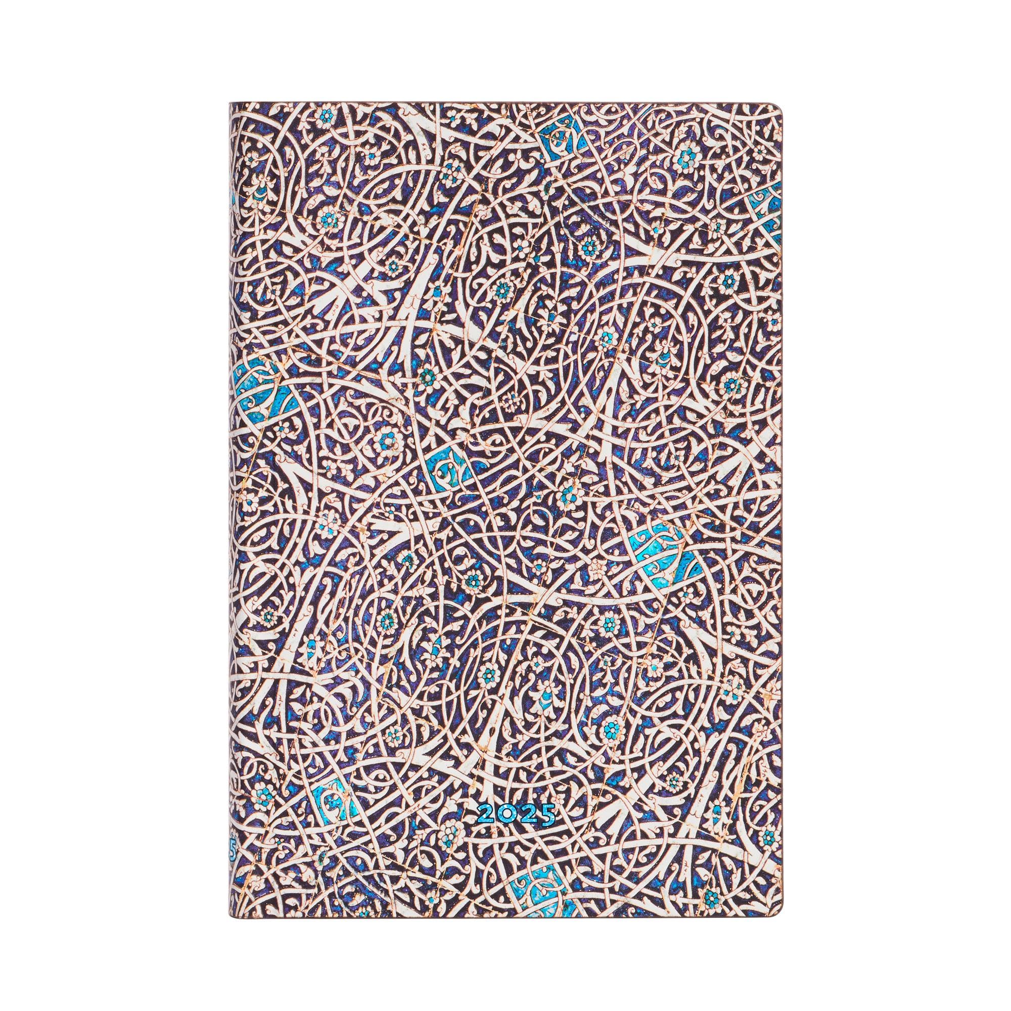 Paperblanks 12-Month Calendar Softcover Flexi 2025, Granada Turquoise, Mini, Horizontal, Elastic Band Closure