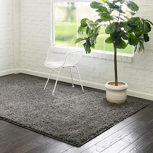 Miniatura 4 de Rugs.com - Alfombra Shag Everyday, alfombra Shag de color gris oscuro de 9 x 12 pies perfecta para salas de estar, comedores grandes, plantas