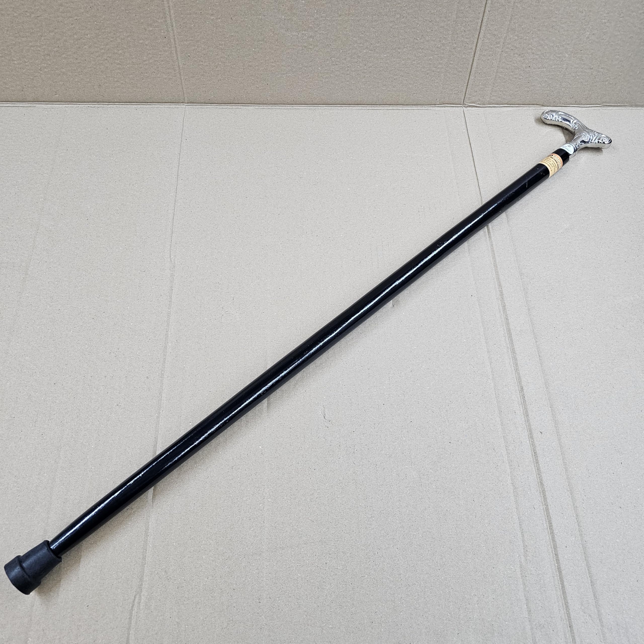 Elegancka drewniana dekoracyjna laska do chodzenia z srebrnym metalowym uchwytem w stylu wiktoriańskim, długość 93 cm i waga 550 g, z wytrzymałą, antypoślizgową gumą
