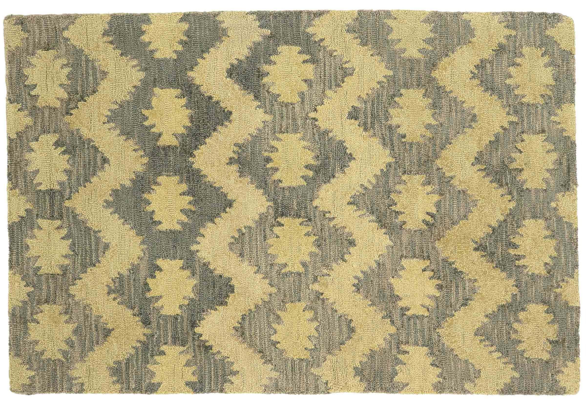 Tapis en laine fait main 120 x 180 cm gris motif géométrique tapis de salon rectangulaire