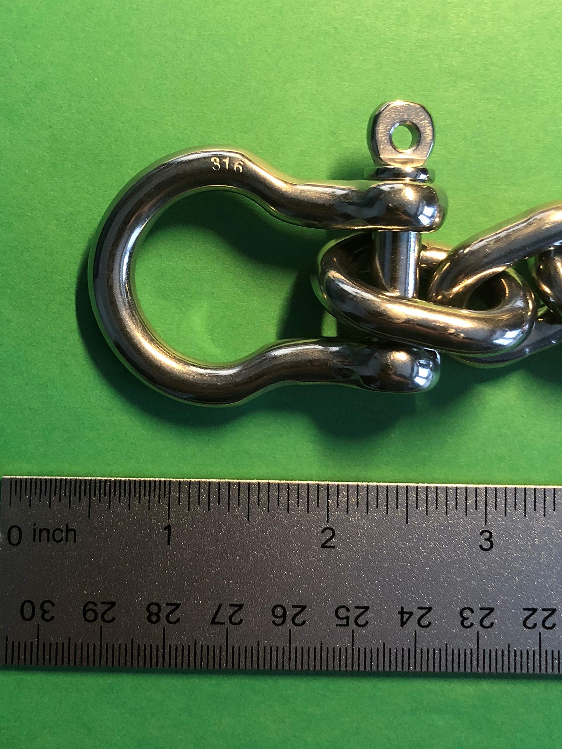 US Stainless Edelstahl Windglas 1/4 Zoll G4 Ankerkette 316 3 m lang inkl. 5/16 cm Schleife Schäkel
