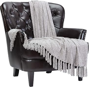 Chanasya Premium Chenille Fringe Throw Blanket - Velvet Soft Throw Blanket with Shimmer and Tassels - 50" x 65 - Taupe