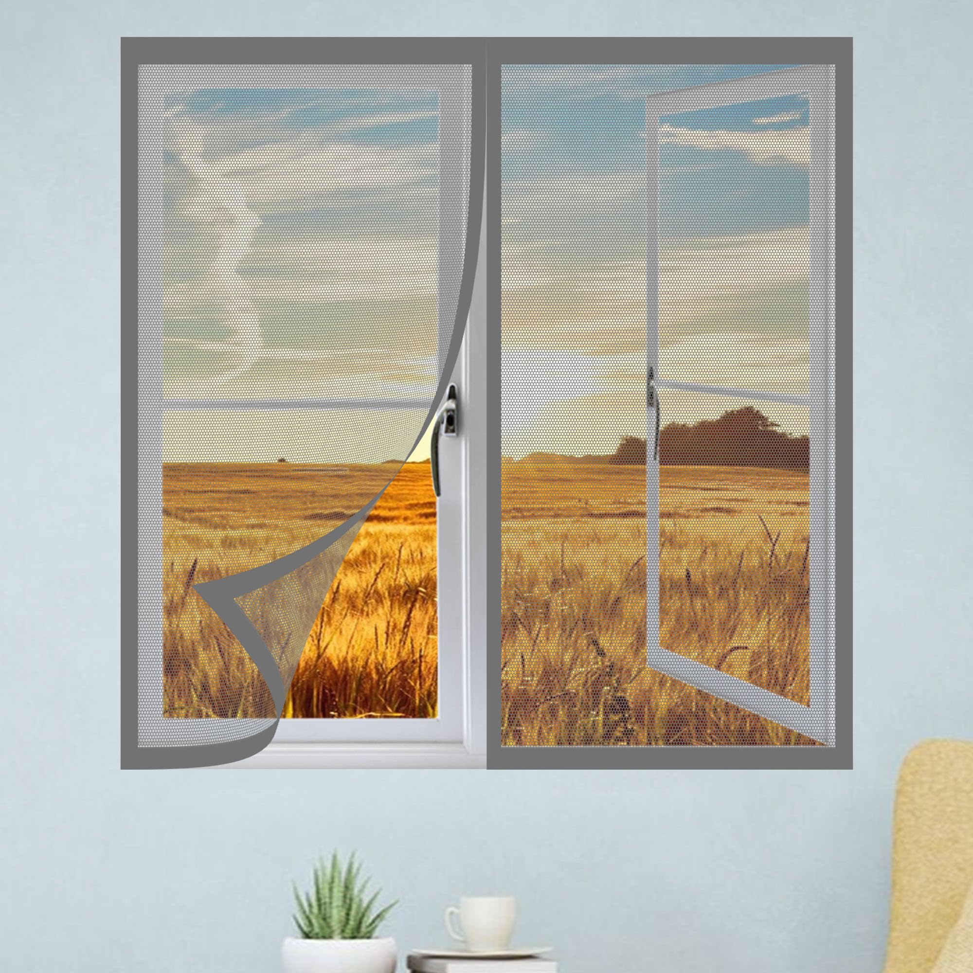 Moustiquaire de fenêtre facile à poser 165x175 cm rideau gris anti moustique