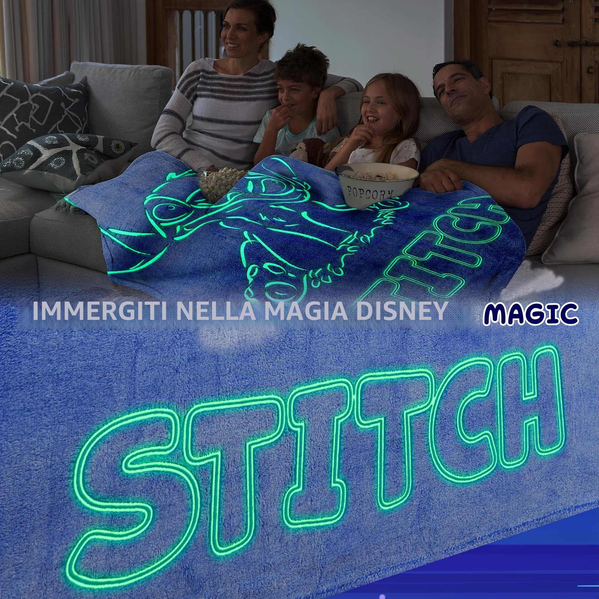 Get Trend Disney Stitch Coperta che si Illumina al Buio 130x150cm, Coperte Pile per Divano e Letto, Si Illumina Dopo 15-30 Minuti, Accessori Letto (Viola Stitch)