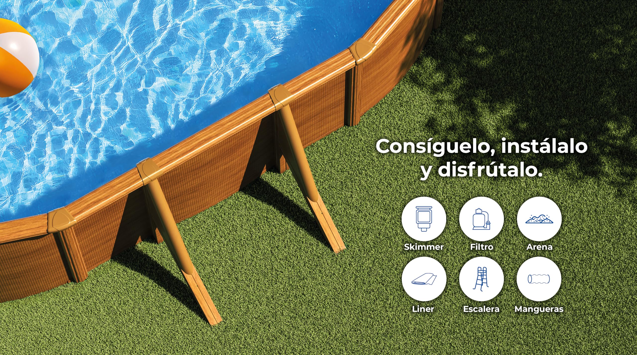 Piscina de Acero Elevada,Ovalada con Aspecto Madera. Piscinas Desmontables para Jardín. 610 x 375 x 120 cm - Piscina Gre KIT610W Pacific.