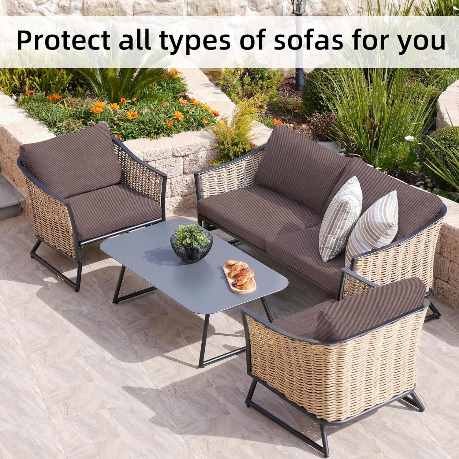 BIETYONE 8Pcs Stretch Patio Cushion Covers,Outdoor Couch Covers Replacement,Outdoor Couch & Sofa Slipcovers,for Patio Furniture Cushion Covers,Washable Reusable Furniture Protector (Camel,Cover Only) thumbnail